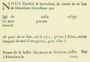 Laissez-passer de 1722 pendant la grande peste en Provence
